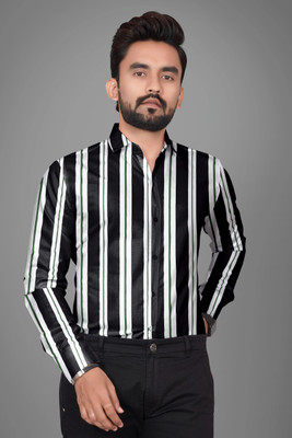 ANTILA FASHIONZONE Men Striped Formal Black Shirt
