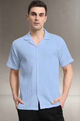 A Dearise Trend Men Self Design Casual Light Blue Shirt