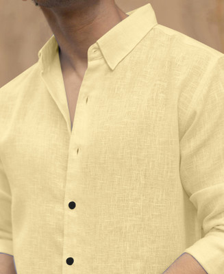 savani taxtile industries Men Solid Casual Yellow Shirt