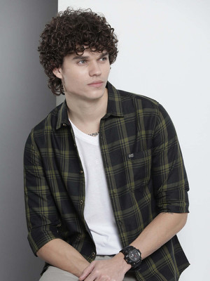 The Indian Garage Co. Men Checkered Casual Black Shirt