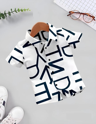Dutt Creation Boys Printed Casual White Shirt