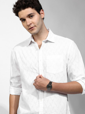 HIGHLANDER Men Self Design Casual White Shirt