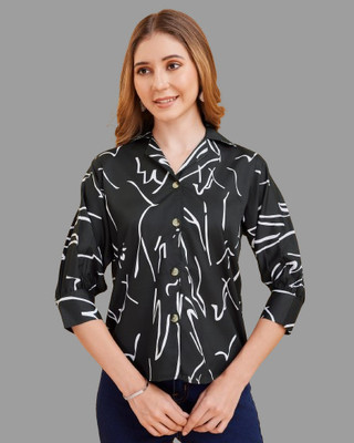 Ann Springs Women Printed Casual Black Shirt