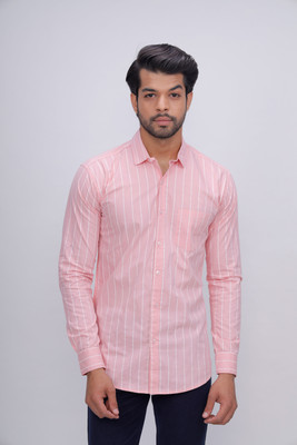 goodlucklife Men Striped Casual Pink Shirt