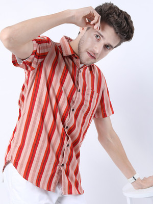 HIGHLANDER Men Striped Casual Pink Shirt