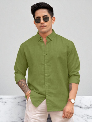 Yanthi Trend Men Self Design Casual Light Green Shirt