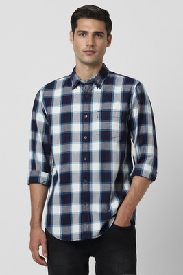PETER ENGLAND Men Checkered Casual Blue Shirt