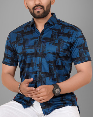 Voroxy Men Printed Casual Blue Shirt
