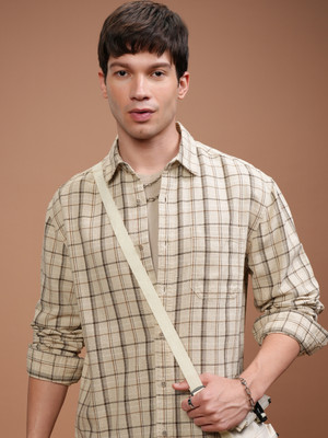 HIGHLANDER Men Checkered Casual White Shirt