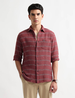 Arrow Sport Men Self Design Casual Brown Shirt