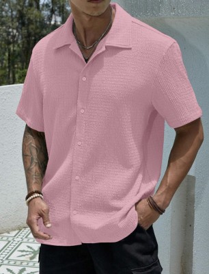 indicare Men Self Design Casual Pink Shirt