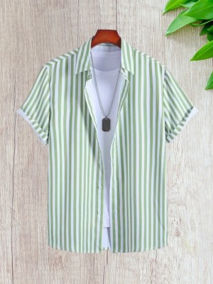 DHAMELIYA ENTERPRISE Men Striped Casual Light Green, White Shirt