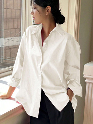 Fab Star Women Solid Casual White Shirt