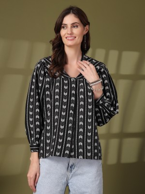 PLUSS Women Printed Casual Black Shirt