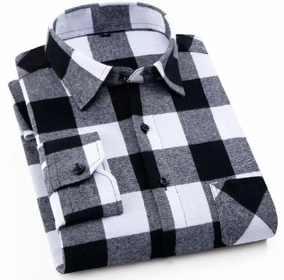 Ziyan tex Men Checkered Casual Black Shirt
