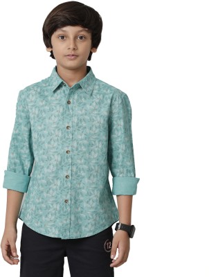 Under Fourteen Only Boys Printed Casual White, Brown, Light Blue Shirt