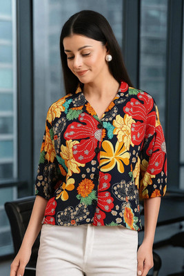 EKASYA Women Floral Print Casual Blue Shirt