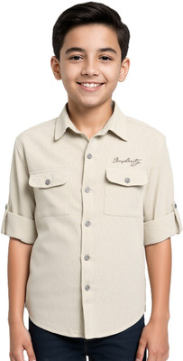 CAVIO Boys Solid Casual Cream Shirt