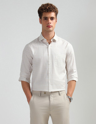 ARROW Men Checkered Formal Beige Shirt