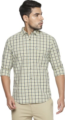 BASICS Men Checkered Casual Dark Blue, Light Blue, Yellow Shirt