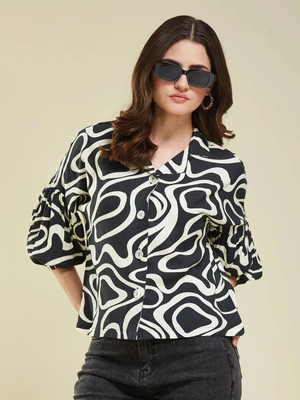 J TURRITOPSIS Women Printed Casual Black Shirt
