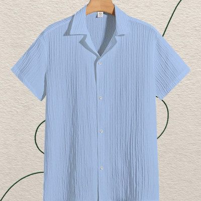 SHIRTWALA Men Self Design Casual Light Blue Shirt