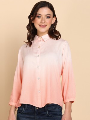 PinkTribe Women Dyed/Ombre Casual Pink, White Shirt