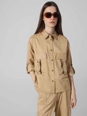 ONLY Women Solid Casual Beige Shirt