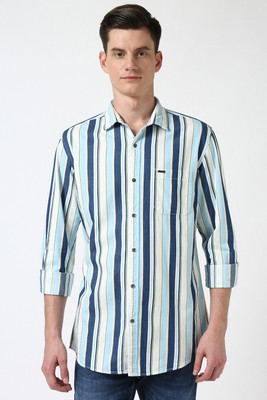 PETER ENGLAND Men Striped Casual Blue, White Shirt