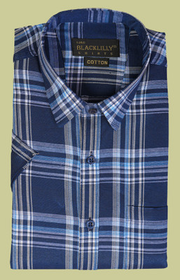 BlackLilly Men Checkered Casual Blue, White Shirt