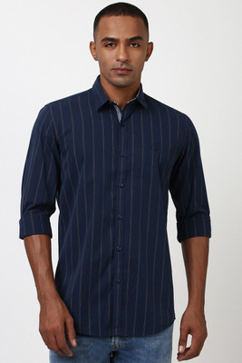 PETER ENGLAND Men Striped Casual Blue Shirt