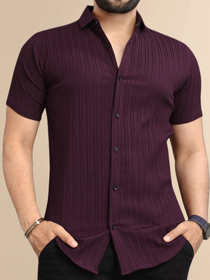 NIVICK Men Self Design Casual Maroon Shirt