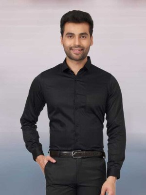 Karmsilk Men Solid Formal Black Shirt