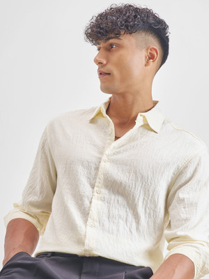HIGHLANDER Men Self Design Casual Cream Shirt