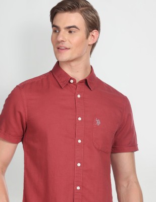 U.S. Polo Assn. Denim Co. Men Solid Casual Maroon Shirt