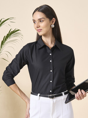 Style Quotient Women Solid Formal Black Shirt