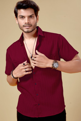 Marmic Fab Men Self Design Casual Maroon Shirt