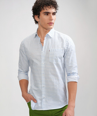 HIGHLANDER Men Printed Casual White, Blue Shirt