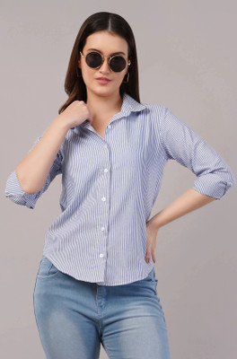 EVERSOFT FLOW Women Striped Casual Blue Shirt