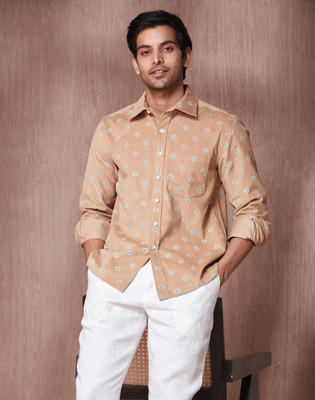 Fabindia Men Printed Casual Beige Shirt
