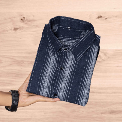 HEJAMAA CREATION Men Self Design Casual Blue Shirt