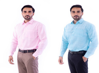 DESHBANDHU DBK Men Solid Casual Blue, Pink Shirt(Pack of 2)