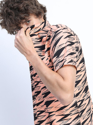 KETCH Men Printed Casual Pink Shirt