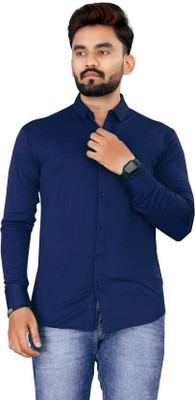 StellLIFESTYLE Trend Men Solid Casual Blue Shirt