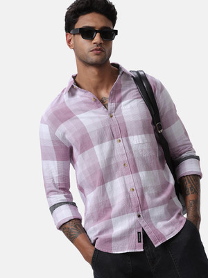 WROGN Men Checkered Casual Pink Shirt
