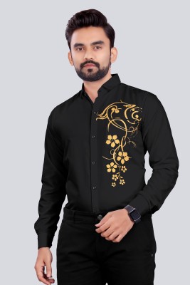 S.K. CASUAL Men Printed Casual Black, Gold Shirt