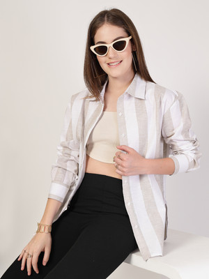 Style Quotient Women Striped Casual Beige Shirt