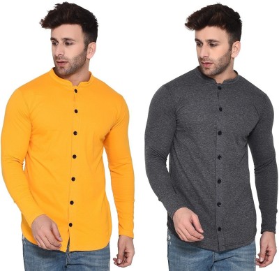 GEUM Men Solid Casual Grey, Yellow Shirt(Pack of 2)