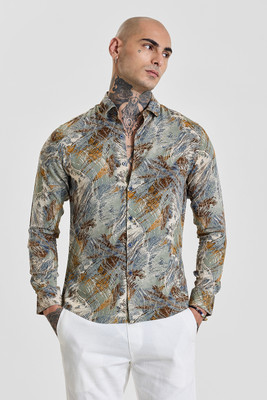 Snitch Men Printed Casual Green Shirt