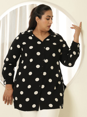 Amydus Women Polka Print Casual Black Shirt